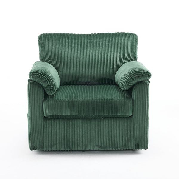 English Elm 33 Inch Oversized Swivel Corduroy Lounge Chair with Plush Chenille Cushioning and Support Springs Green W1829P265011