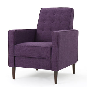English Elm Christopher Knight Home® - Fabric Recliner Chair Mid-Century Modern Pushback Single Sofa with Tufted Cushion, Birch Legs, Cozy Comfort Purple 60741.00MPUR