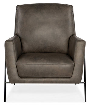 Hooker Furniture Amette Sculptural Club Chair In Top-Grain Anker Sand Leather With Slender Metal Frame, Modern Comfort Black CC452-093