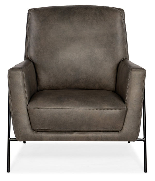 Hooker Furniture Amette Sculptural Club Chair In Top-Grain Anker Sand Leather With Slender Metal Frame, Modern Comfort Black CC452-093