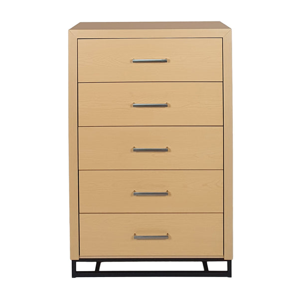 English Elm Christopher Knight Home® - 5 Drawer Chest Natural MDF with Black Iron Base, 5-Drawer Contemporary Dresser, Silver Handles, 31.25"W 71882.00WALN