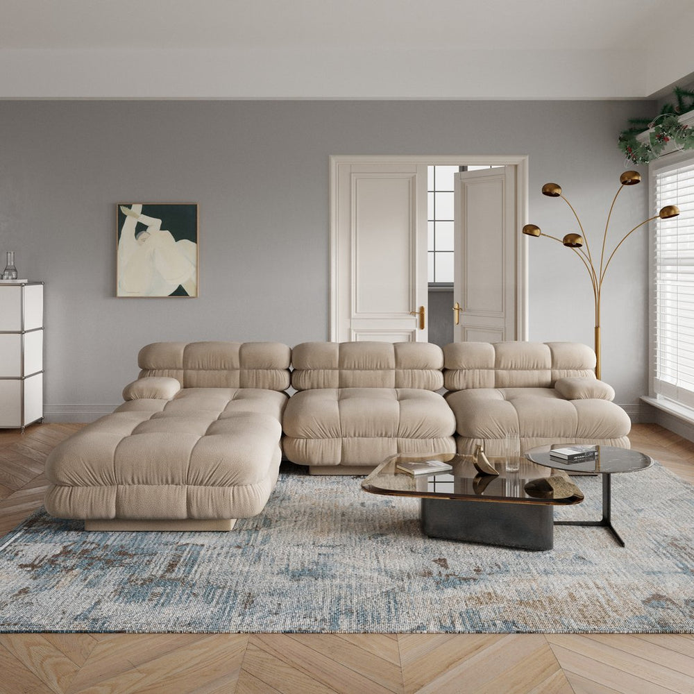 English Elm Urban Modern Modular Sofa Teddy Fleece Capitonné Design High Modularity Plush Comfort Corner Ready for Cozy Living Spaces Brown B341S00038