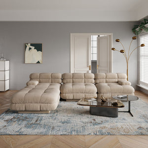 English Elm Urban Modern Modular Sofa Teddy Fleece Capitonné Design High Modularity Plush Comfort Corner Ready for Cozy Living Spaces Brown B341S00038