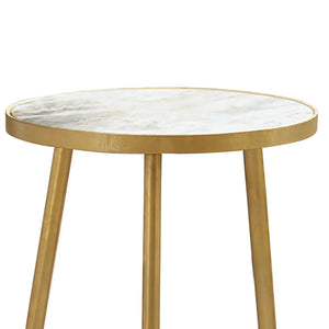 English Elm Delilah Marble Accent Table with White Polished Top and Gold Metal Frame — Luxury Round Modern Side Table B062P328668