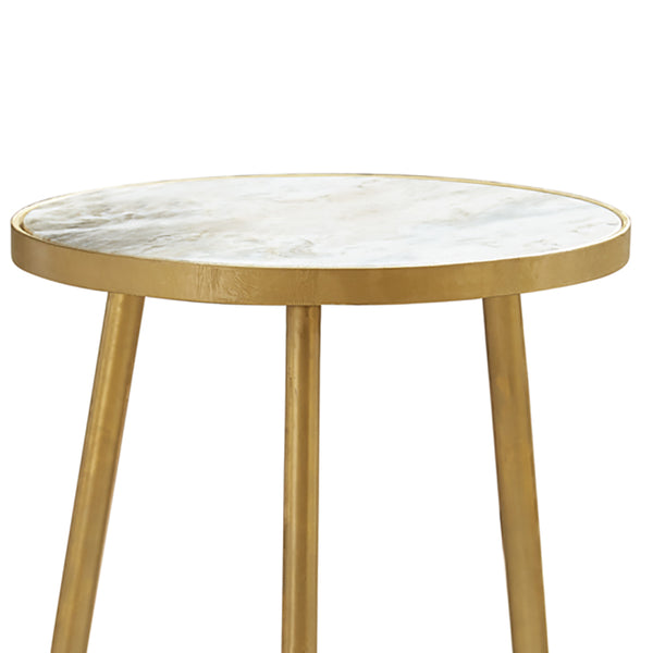 English Elm Delilah Marble Accent Table with White Polished Top and Gold Metal Frame — Luxury Round Modern Side Table B062P328668