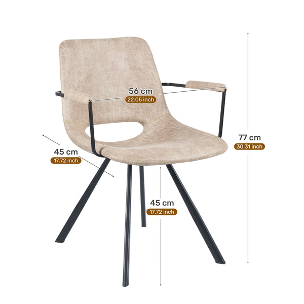 English Elm Beige Leather Dining Chairs Set of 2 — Mid-Century Cushioned Seats, Metal Legs, Sturdy 300lb Capacity T3950P399130