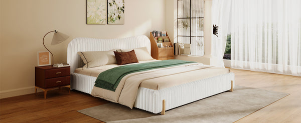 English Elm Christopher Knight Home® - Sleek White Boucle Upholstered Bed With Sculptural Wavy Headboard & Vertical Stitching, Queen Size N769P261288Q