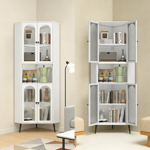 English Elm 73'' Tall Steel Corner Cabinet with Adjustable Shelves and Doors for Any Room W3387P450849