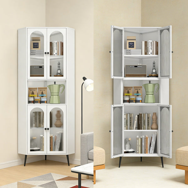 English Elm 73'' Tall Steel Corner Cabinet with Adjustable Shelves and Doors for Any Room W3387P450849