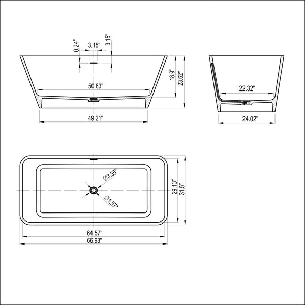 English Elm 67 Inch Stone Resin Freestanding Soaking Tub Matte White Spa Bath for Bathroom W1613P358116