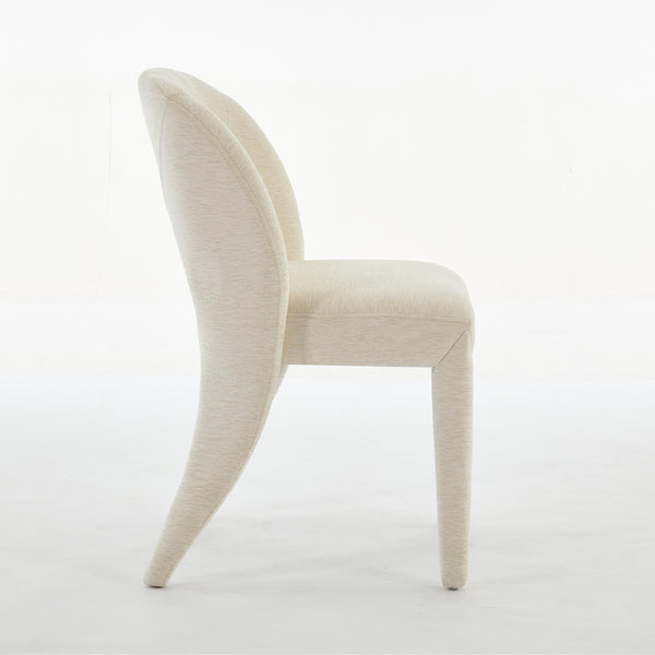 English Elm Cream Chenille Dining Chair Set of 2 with Hollow Back, Iron Frame KD Assembly, 300lb Capacity, Cozy Elegance W3615P340380