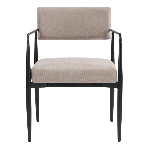 English Elm Nora Upholstered Dining Arm Chair with Black Metal Legs Mid-century Modern Style N776P272040D