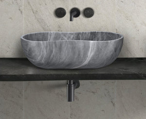 English Elm Carrara Gray Marble Vessel Sink - Semi-Polished, Unique Design For Elegant Bathrooms, 23.6X14.2 Inches W1696P333270