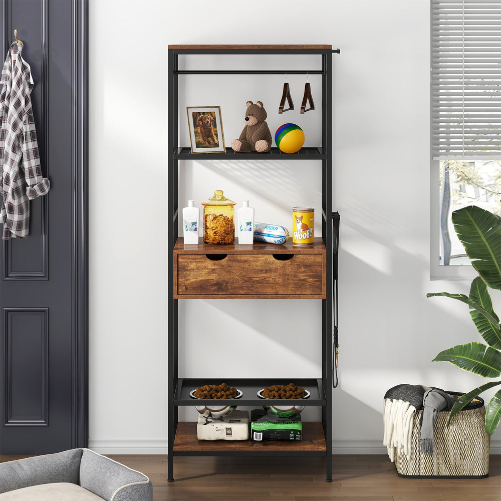 English Elm dog Feeding Station with 3 Adjustable Heights, Stainless Bowls, Spacious Storage Shelves & Drawer – Black Vintage W1687138476