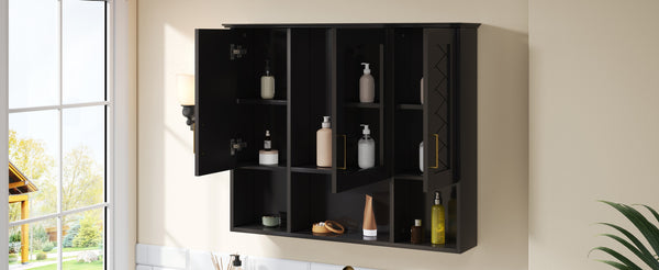 English Elm 35 Inch Wall Mount Medicine Cabinet Soft Close Mirror Storage for Modern Bathroom Black N710P389453B