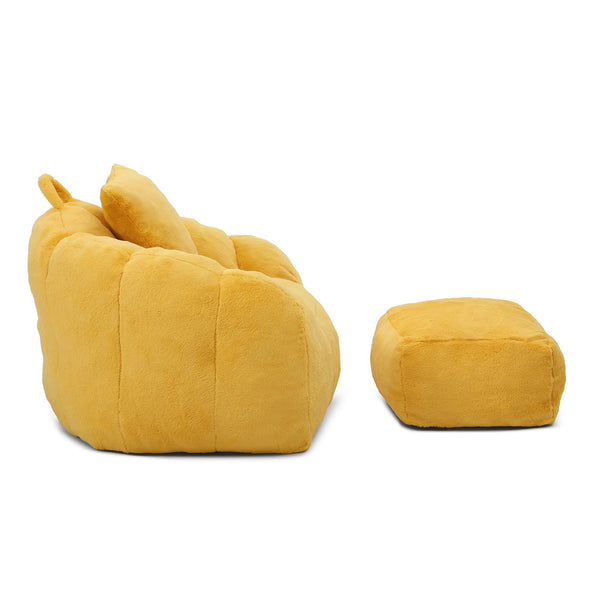 English Elm Giant Foam-Filled Bean Bag Chair with Footstool, Shell-Shaped Faux Fur Sofa for Gaming Reading уют Yellow W2677P306797
