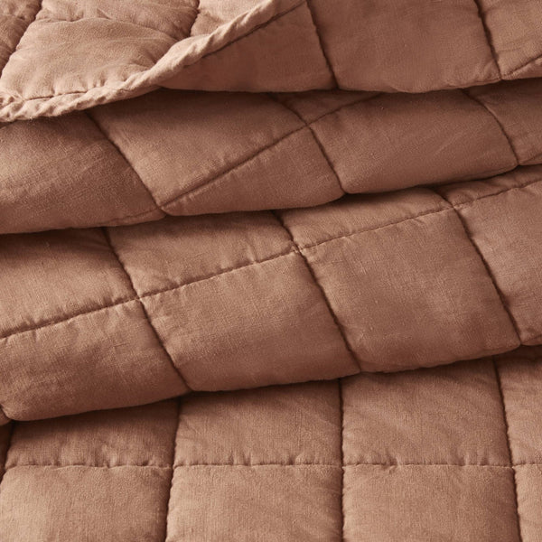 English Elm 3-piece French Linen Quilt Set Garment Washed Breathable Box Stitched Bedding Brick Red B035P408303