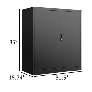 English Elm Lockable Steel Double Door Cabinet with Adjustable Shelves for Garage and Office W1247P305587