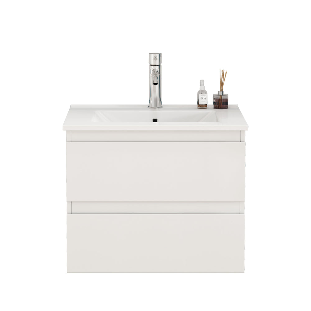 English Elm 24-Inch Bathroom Vanity With Integrated Sink, Soft-Close Drawers, Minimalist Design, Easy Assembly W3151S00063