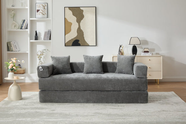 English Elm UNITED Folding Sofa Bed with Removable Cover Zipper, Chenille Memory Foam Sleeper for Small Spaces Gray W1568P293808