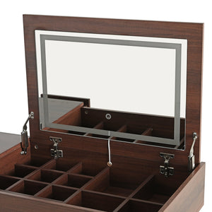 English Elm 3-in-1 Vanity Desk with LED Flip Mirror, Compact Makeup/Dressing Table with Storage Drawers & Stool Walnut N844P291656W