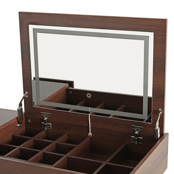 English Elm 3-in-1 Vanity Desk with LED Flip Mirror, Compact Makeup/Dressing Table with Storage Drawers & Stool Walnut N844P291656W