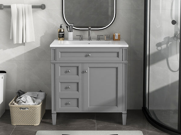 English Elm 30'' Modern Bathroom Vanity With Ceramic Sink, 2 Smooth-Glide Drawers & Tip-Out Compartment Storage N710P206904E