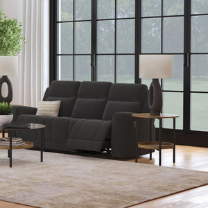 English Elm Slater Manual Reclining Sofa with Channel Tufted Back and Suede Leatherette Upholstery Charcoal B062P440397
