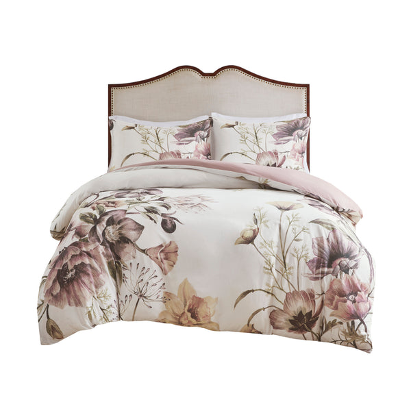 English Elm Full/Queen Cassandra 3-Piece Cotton Duvet Cover Set - Shabby Chic Floral Blush, OEKO-TEX, Button Closure B03597338