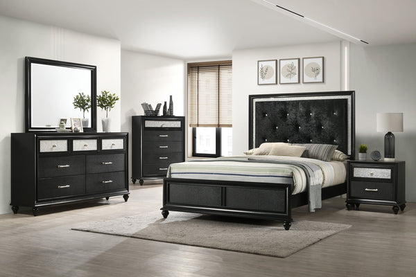 English Elm 1pc Glam Five Drawer Tall Bedroom Chest with Shimmer Accent Top Drawer, Bar Handles, Solid Wood Appeal Black 66.57 L x 19.33 W x 36.54 H B011P234294