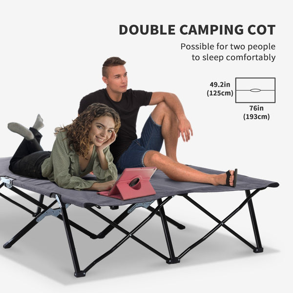 English Elm Outsunny 2 Person Folding Camping Cot - Extra Wide Elevated Bed For Comfort & Portability Anywhere! W2225P200861-GIGA
