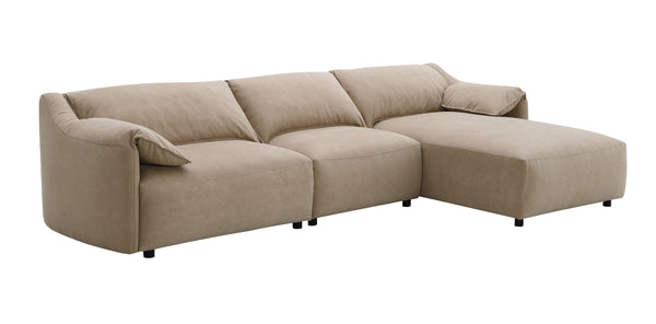 English Elm Veata Light Brown Suede Sectional Sofa with Pocket Coil Seats, Feather-Down Cushions, Chaise Comfort B2726S00537