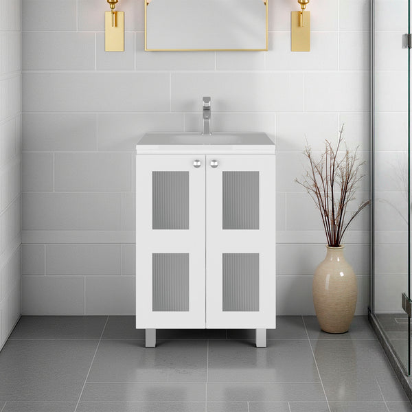 English Elm Haysi Frosted Glass Bathroom Vanity with Resin Sink and Shelved Storage Cabinet B070S00416