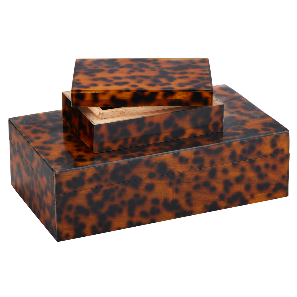 Faux Tortoise Decorative Box Set of 2 – Timeless Brown & Black Accent Storage for Any Home Style