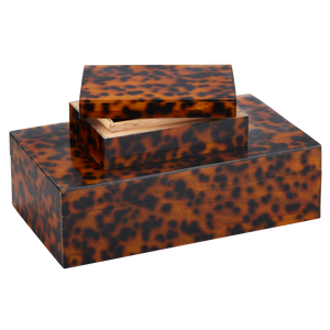 Faux Tortoise Decorative Box Set of 2 – Timeless Brown & Black Accent Storage for Any Home Style