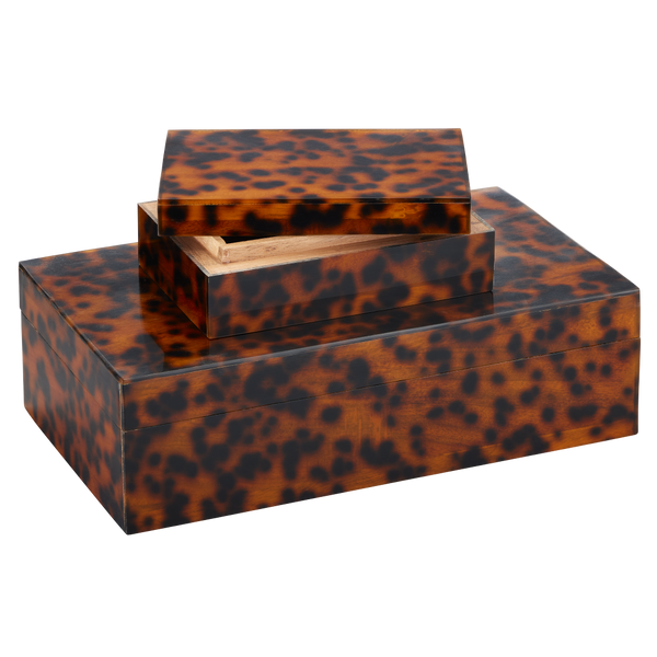 Faux Tortoise Decorative Box Set of 2 – Timeless Brown & Black Accent Storage for Any Home Style