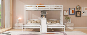 English Elm Twin Triple Bunk Bed with Built in Desk Open Shelving and Led Task Lighting White N7090002243K
