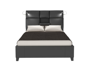 English Elm Queen Music Bed with Bluetooth Speakers, Touch Lighting & Removable Beverage Tray — Black Vinyl Modern Design B2699S00010