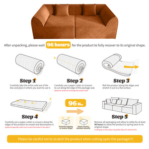 English Elm Compressed Memory Foam Sofa 2-Seater Lounger Daybed with Rectangular Pillow, Space-Saving Expandable Comfort Orange W3670S00005