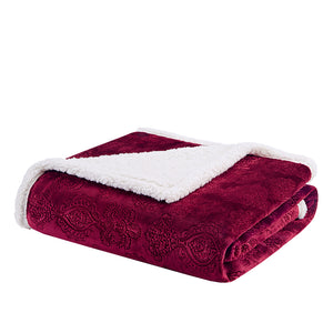 JLA Home Madison Park - Oversized Textured Plush Throw for Luxurious Warmth and Dual-Sided Berber Comfort, Machine Washable Burgundy MP50-3253