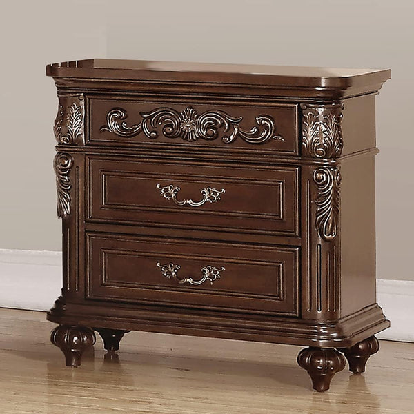 English Elm Traditional Antique Walnut Nightstand with 2 Drawers, Turned Legs, Cherry Veneer Finish, Curved Metal Pulls, 28x17x29" B011P210739