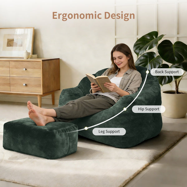 English Elm Bean Bag Lounge Chair with Armrests High Density Memory Foam Adult Seating Green W3737P423759