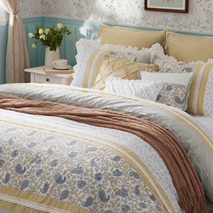 English Elm 9 Piece Cotton Percale Comforter Set - Chic Yellow Queen Ensemble With Vintage Paisley & Pillows B03597196