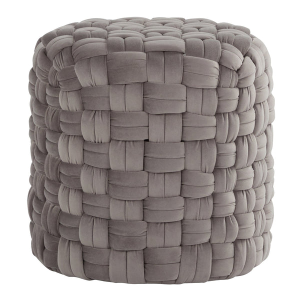 English Elm Round Braided Velvet Ottoman Compact Accent Footrest for Living Room or Bedroom B202P471513