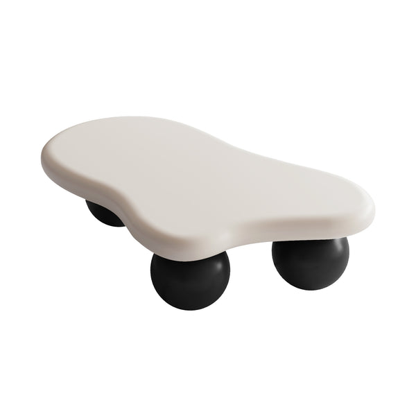 English Elm 40 Inch Cloud Shaped Mdf Coffee Table with Ball Legs Sculptural Modern Living Room W1435S00022