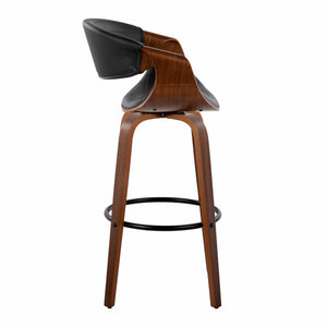English Elm 30" Mid-century Swivel Barstool Walnut Bentwood Tufted Faux Leather Kitchen Pair B202S00646