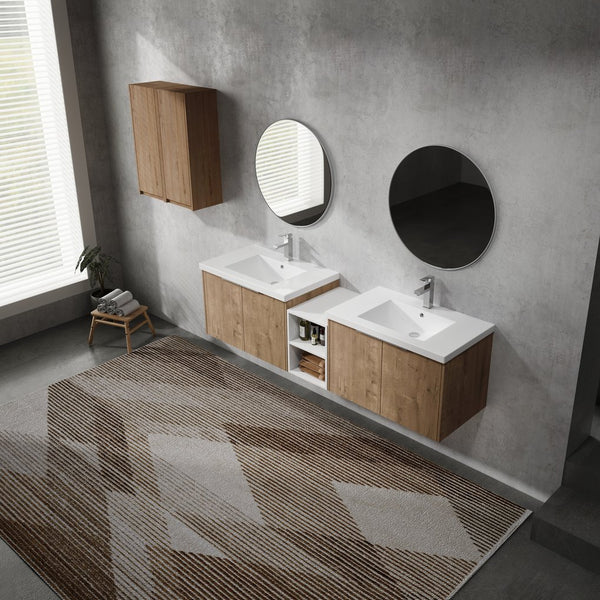 English Elm 72" Modern Wall-Mounted Bathroom Vanity Set With Soft-Close Doors, Resin Sinks & Extra Storage Space W999S00232