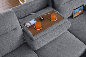 English Elm Kipling Chenille Sleeper Sectional with Storage Chaise and Built-in Usb Charging Light Gray B061S00832