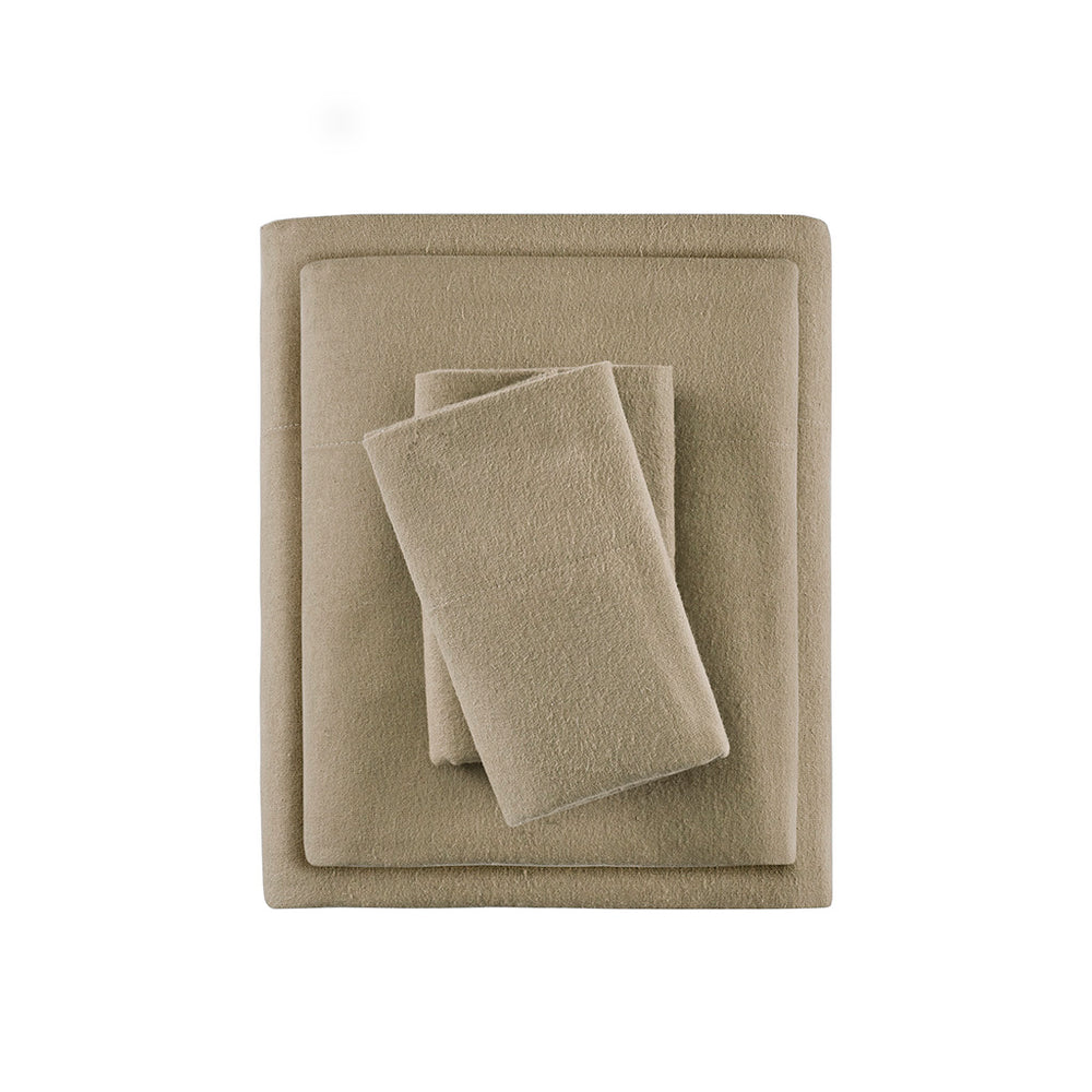 JLA Home True North by Sleep Philosophy - Printed Cotton Flannel Sheet Set — Ultra-Soft Brushed Warmth, OEKO-TEX Certified, Cozy Winter Bedding Tan Solid TN20-0117