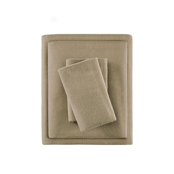 JLA Home True North by Sleep Philosophy - Printed Cotton Flannel Sheet Set — Ultra-Soft Brushed Warmth, OEKO-TEX Certified, Cozy Winter Bedding Tan Solid TN20-0117